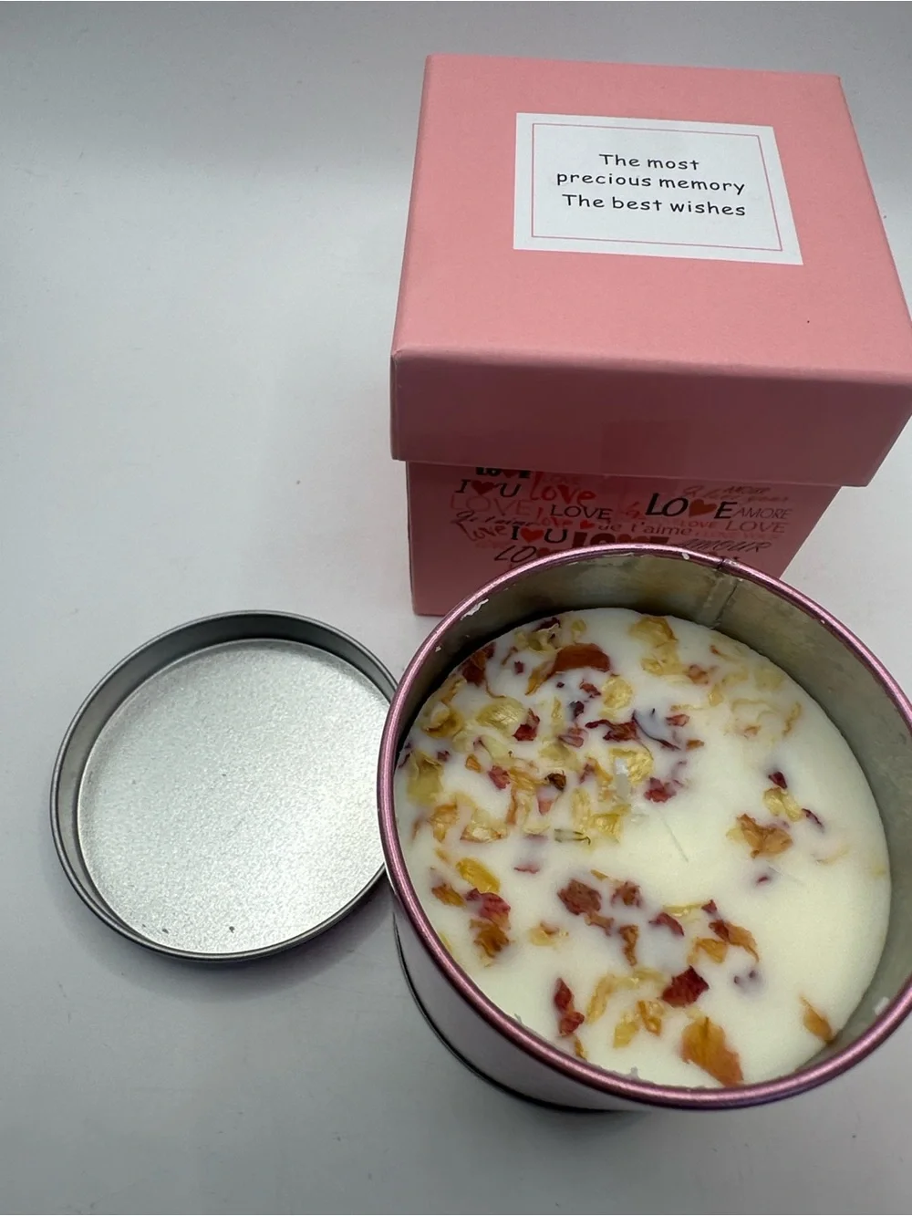 Pink Metallic Sentiment Candle Tin NIB
